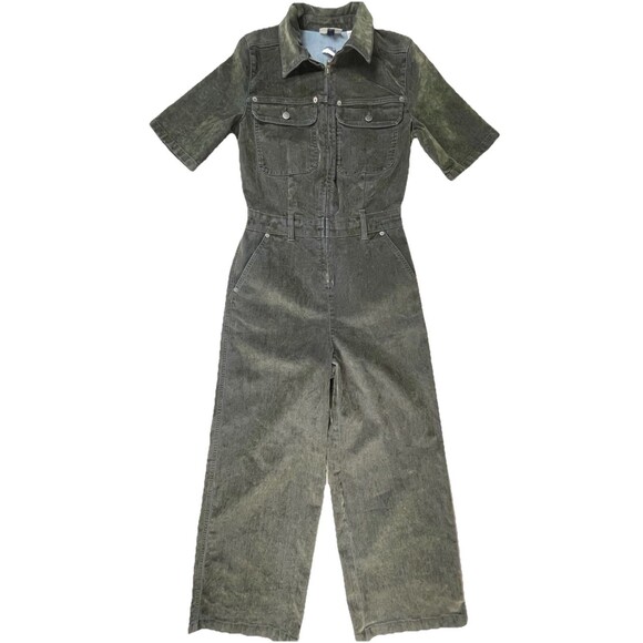 Universal Thread Jumpsuit Stretch Velvety Flocked Denim Women's 16 Olive Green - Picture 2 of 16